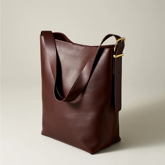 Madewell chocolate raisin brown leather essential bucket tote bag - Picture 5 of 14